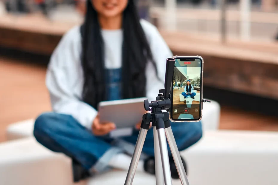 Digital influencer gravando vídeo - Marketing de Influência